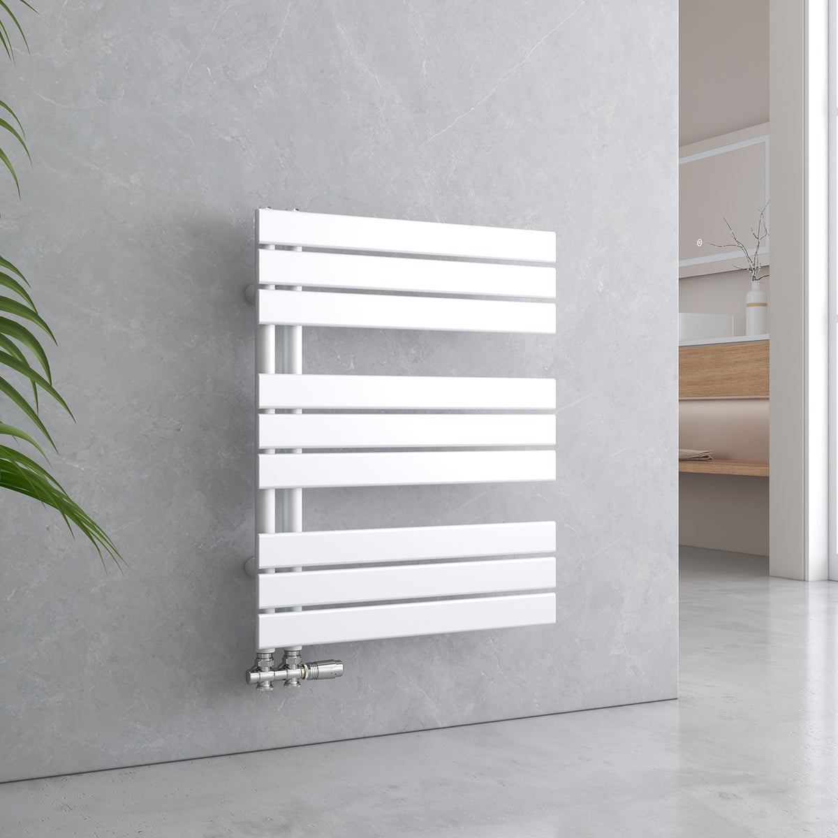 EMKE Badkamerradiator Plat 762x600 mm Wit, Kleine Handdoekverwarmer Handdoekdroger, Paneel Handdoekhouder Zijaansluiting voor Water 479W