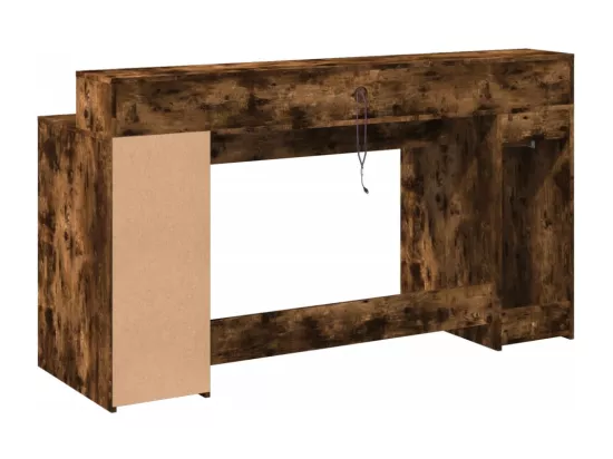 Bureau et lumières LED chêne fumé 160x55x91cm bois d'ingénierie