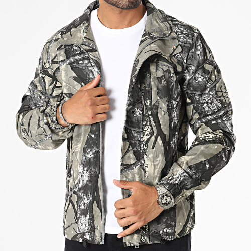 Veste Zippée Vert Kaki Gris Camouflage