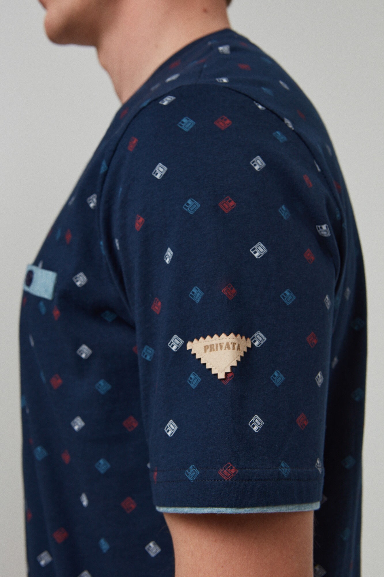 Pijama de malha estampada e flexível - Azul marinho