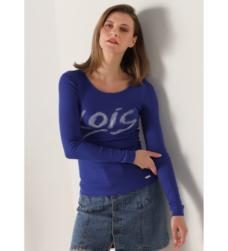 Camiseta Lois Azul de Manga Comprida e Corte Slim