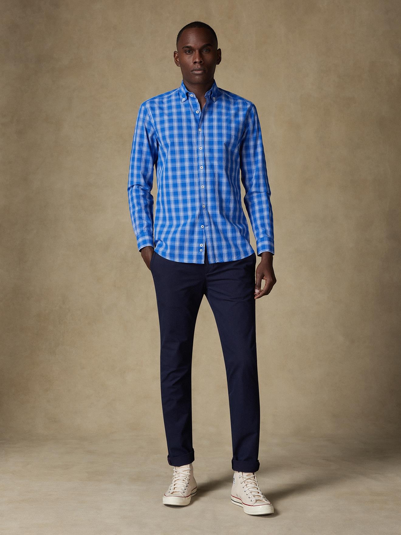 Chemise Jason en seersucker bleu - Col Boutonné