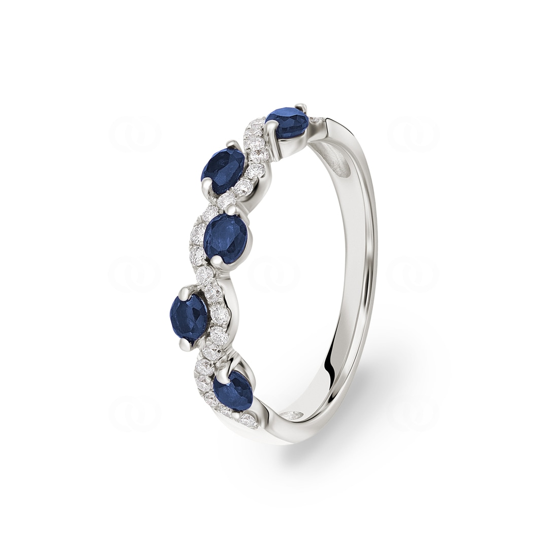 Saphirring 750/18 K Weissgold mit Diamanten 0.16 ct H/si Ø 54