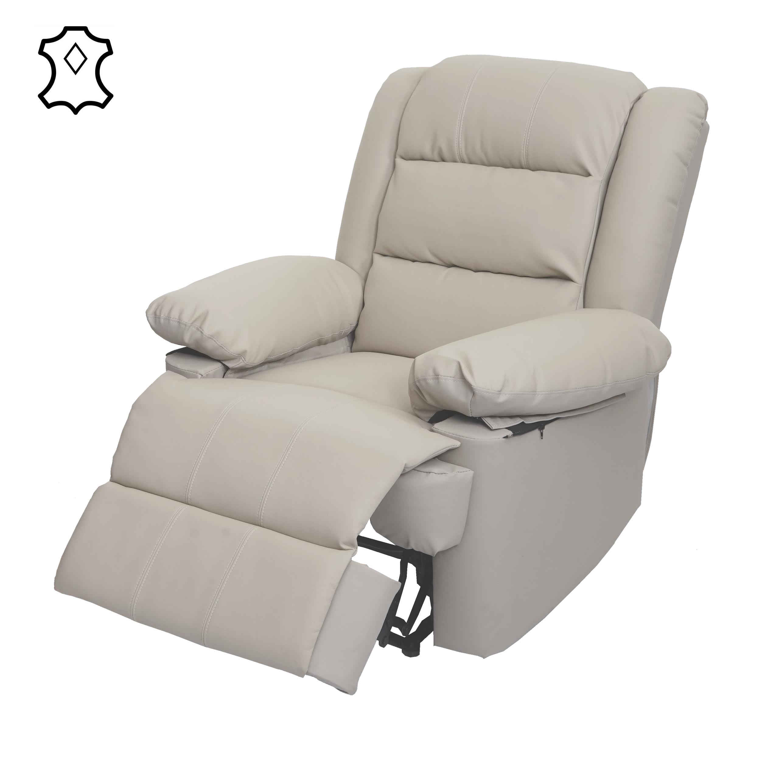 Fernsehsessel MCW-G15, Relaxsessel Liege Sessel, Leder + Kunstleder 101x87x100cm ~ creme
