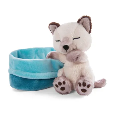 NICI Kuscheltier Siamkatze 12cm im blau-türkisen Körbchen