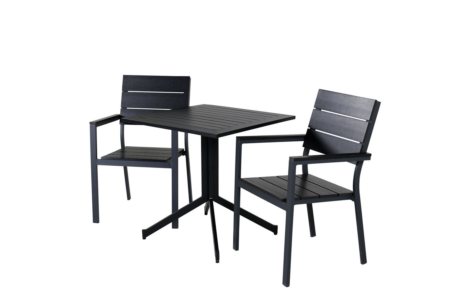Way tuinset, tafel 70x70cm en 2 stoelen, Levels, zwart. 70 x 70 x 72 cm