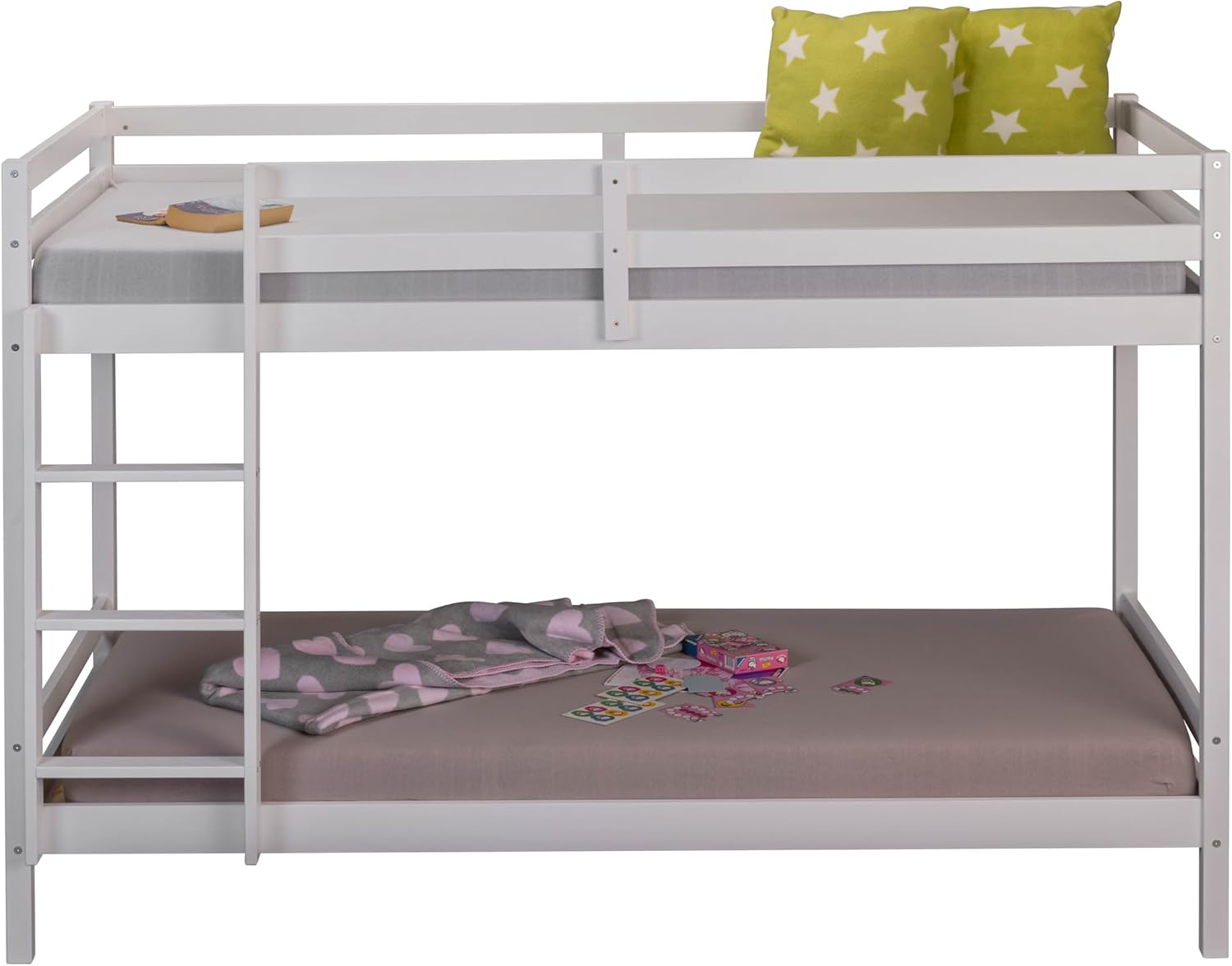 Inter Link – Etagenbett – Hochbett – Jugendbett -Stockbett – Kinderbett – Kiefer massivholz – Weiß – ohne Lattenrost – 90 x 200 cm - Small Cloud
