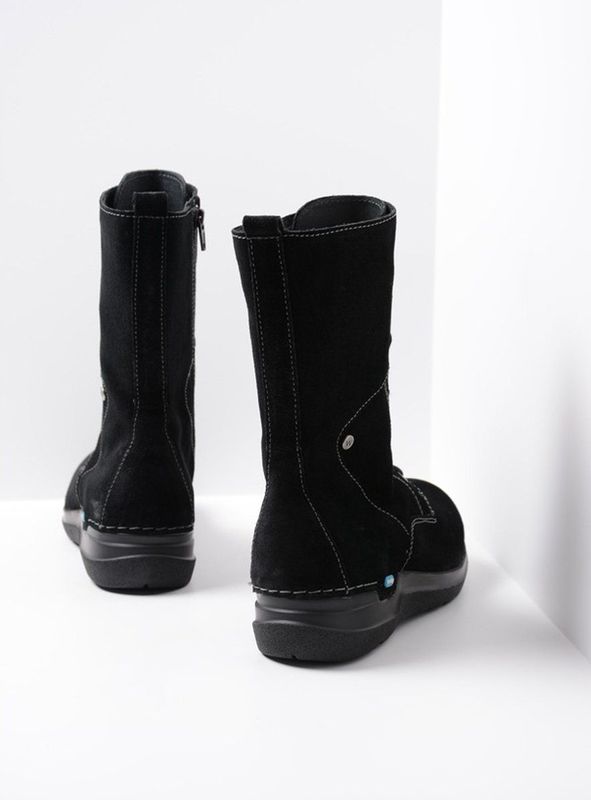Wolky Hoge veterschoenen Zigzag zwart suede