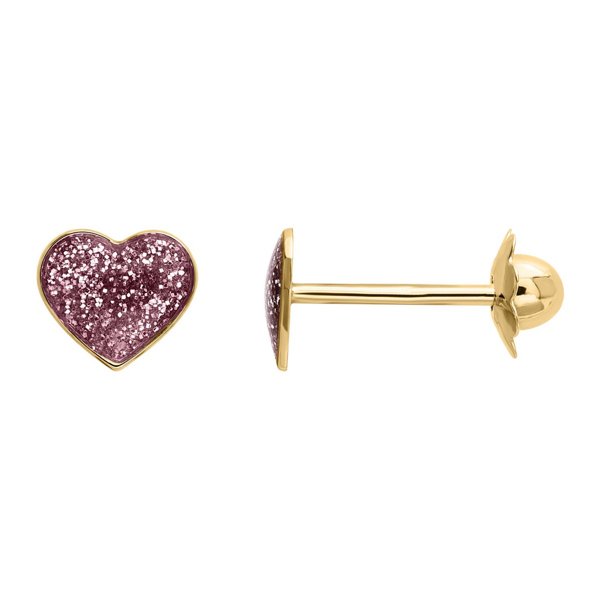 Puces d'oreilles Brillaxis coeur laque roseor jaune 9 carats