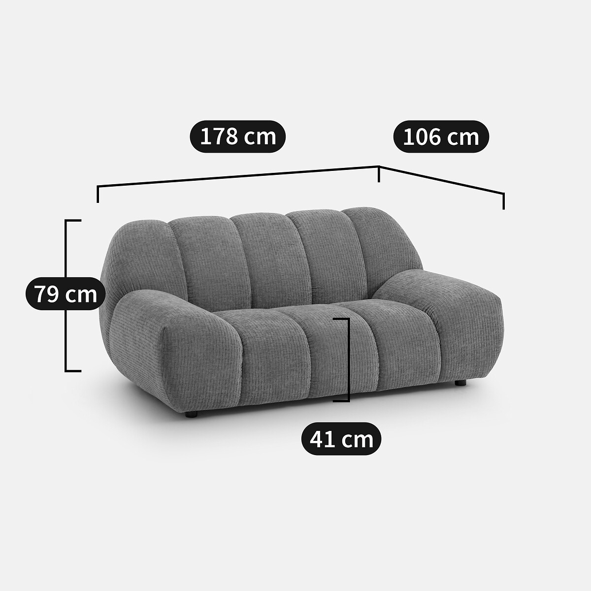 LA REDOUTE INTERIEURS<br>Sofá vintage de 2 lugares em veludo cotelê, Nuria