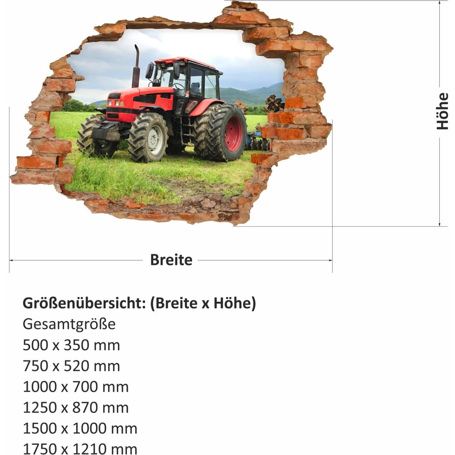 Nikima Wandtattoo 047 Traktor - Loch in der Wand in 6 vers. Größen bunt