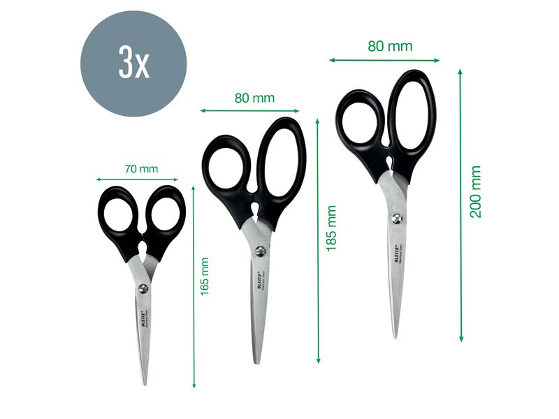 Leitz Schere 16.5, 18.5, 20 cm, Edelstahl Schere für Links- und Rechtshänder