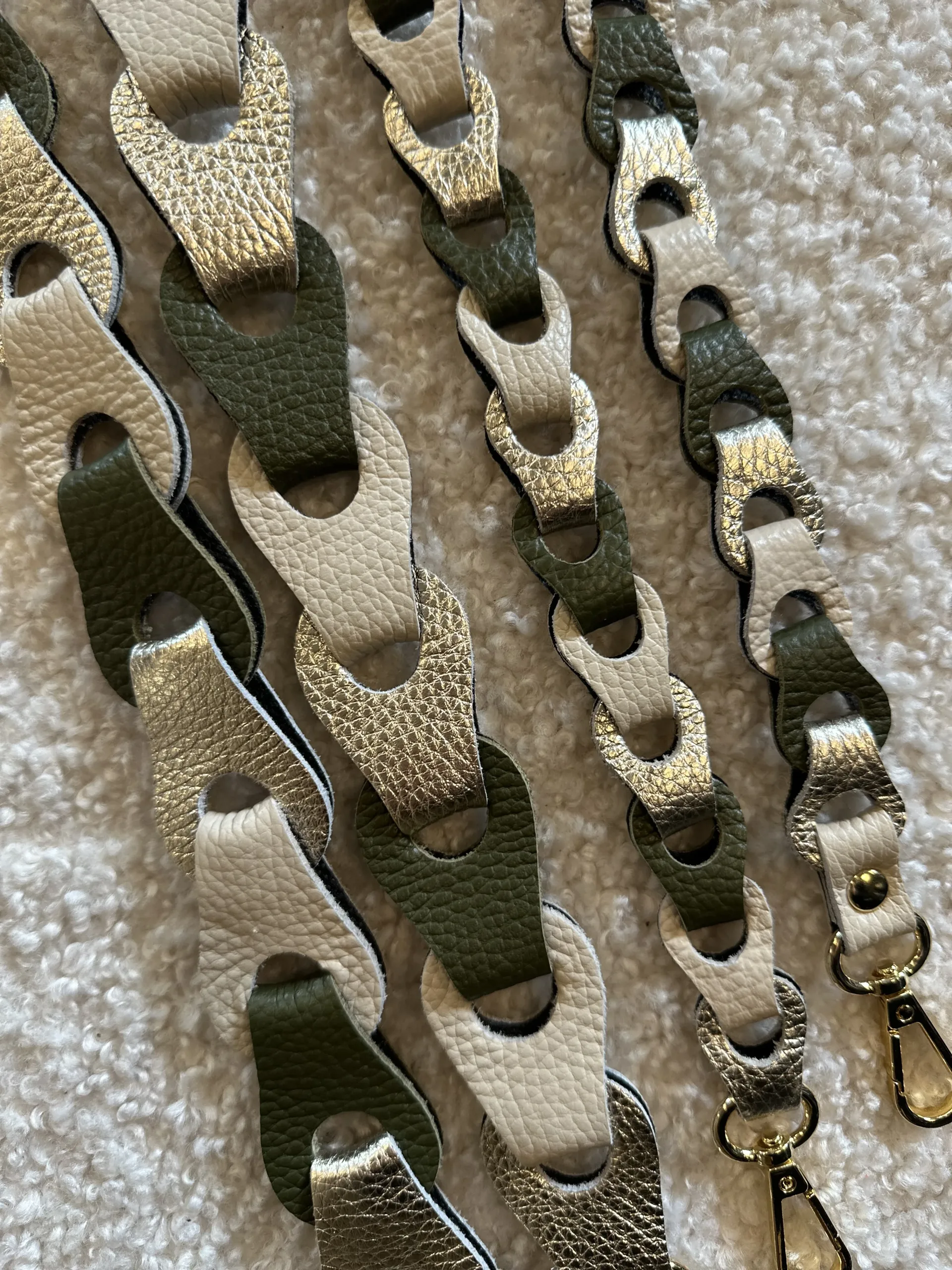 Bag Strap - Breed Groen/Ecru/Zilver - Goud