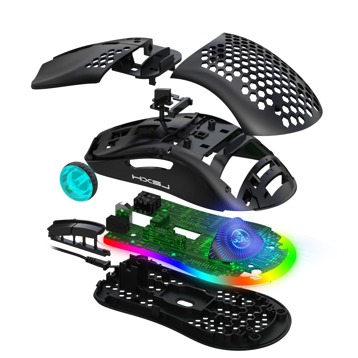 Lett kablet gamingmus med RGB-belysning, 6 justerbare DPI, 6-knapper Sort