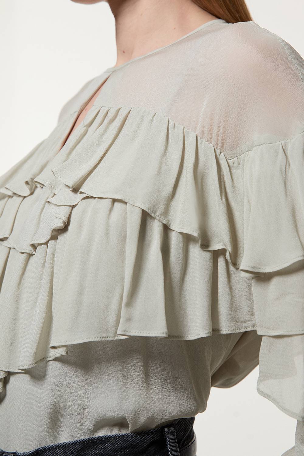 KarenMillen Blouse tissée en viscose et géorgette à volants dramatiques