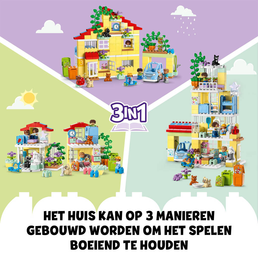 Town 3-in-1 Familiehuis Speelgoed Poppenhuis voor 3+ Jarigen 10994
