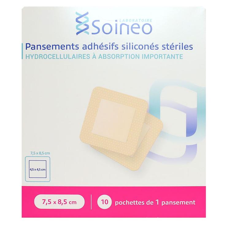 10 x 1 pansement adhésif siliconé stérile 7,5 x 8,5cm