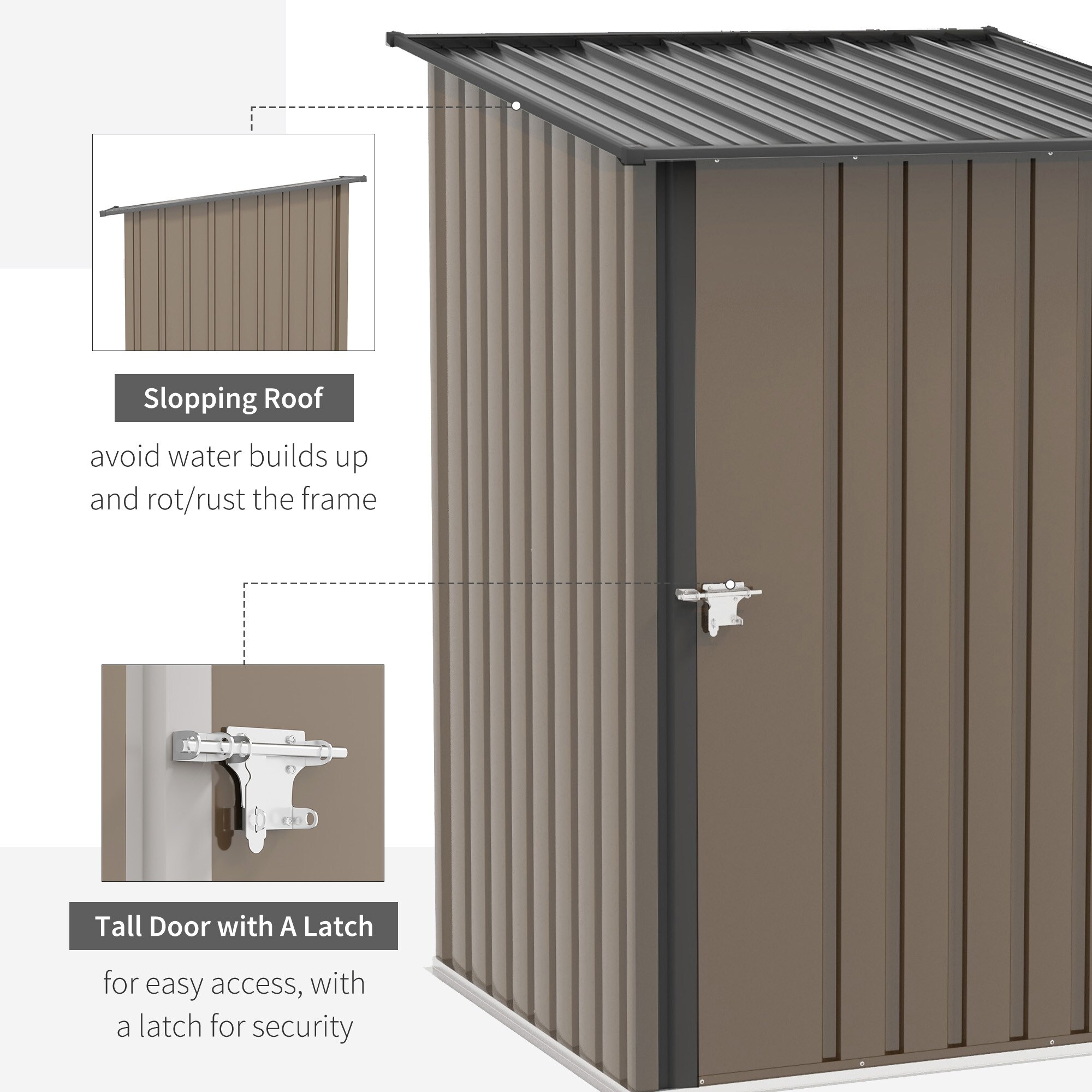 Outsunny Gerätehaus mit geneigtem Dach für leichteren Wasserabfluss braun 100B x 103T x 160H cm