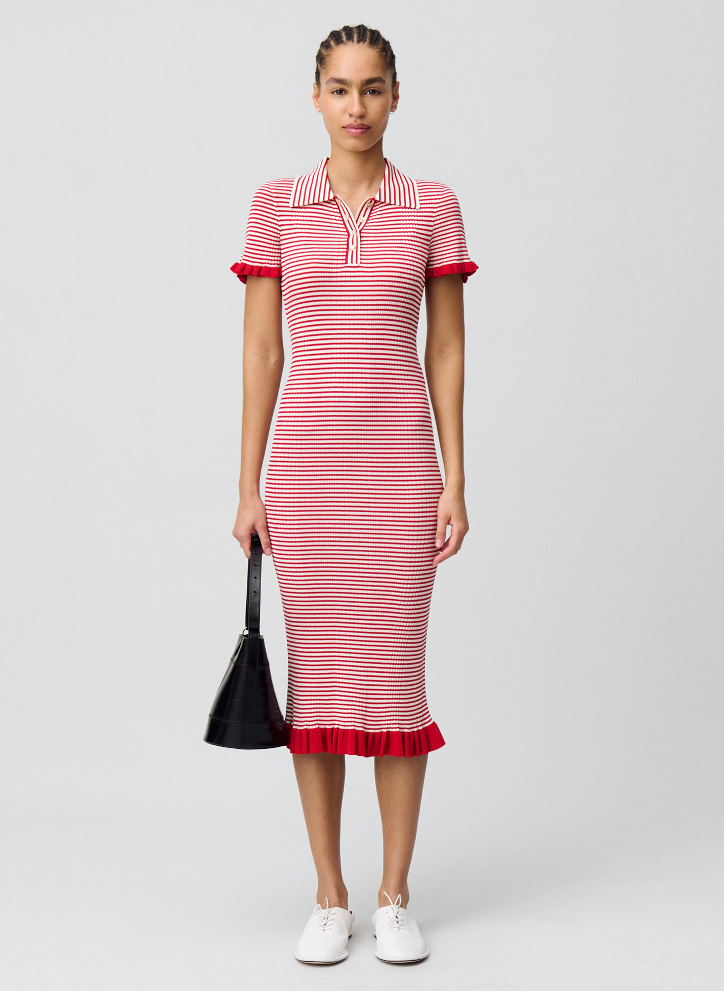 Robe midi moulante col classique | Rouge