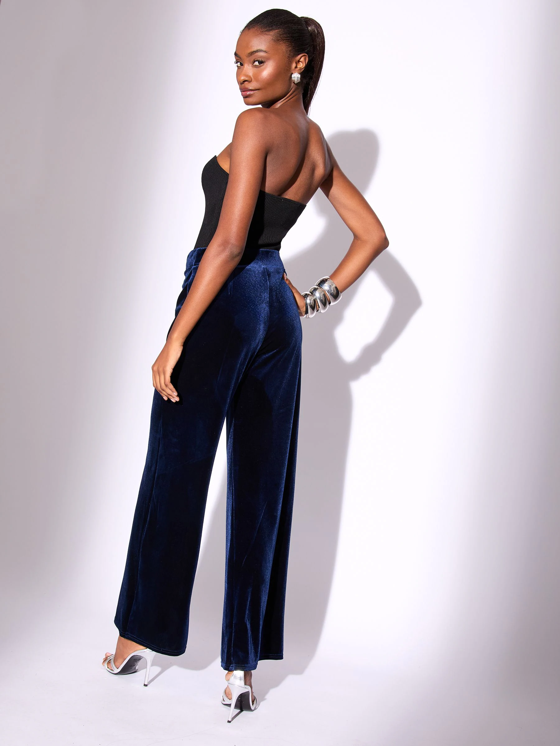 Marineblauw - Lipsy Velvet Wide leg Trousers
