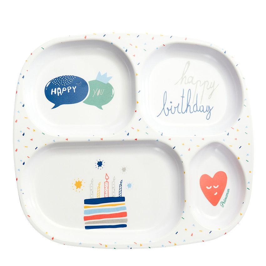 Assiette à compartiments en mélaminé - Birthday - Ecru