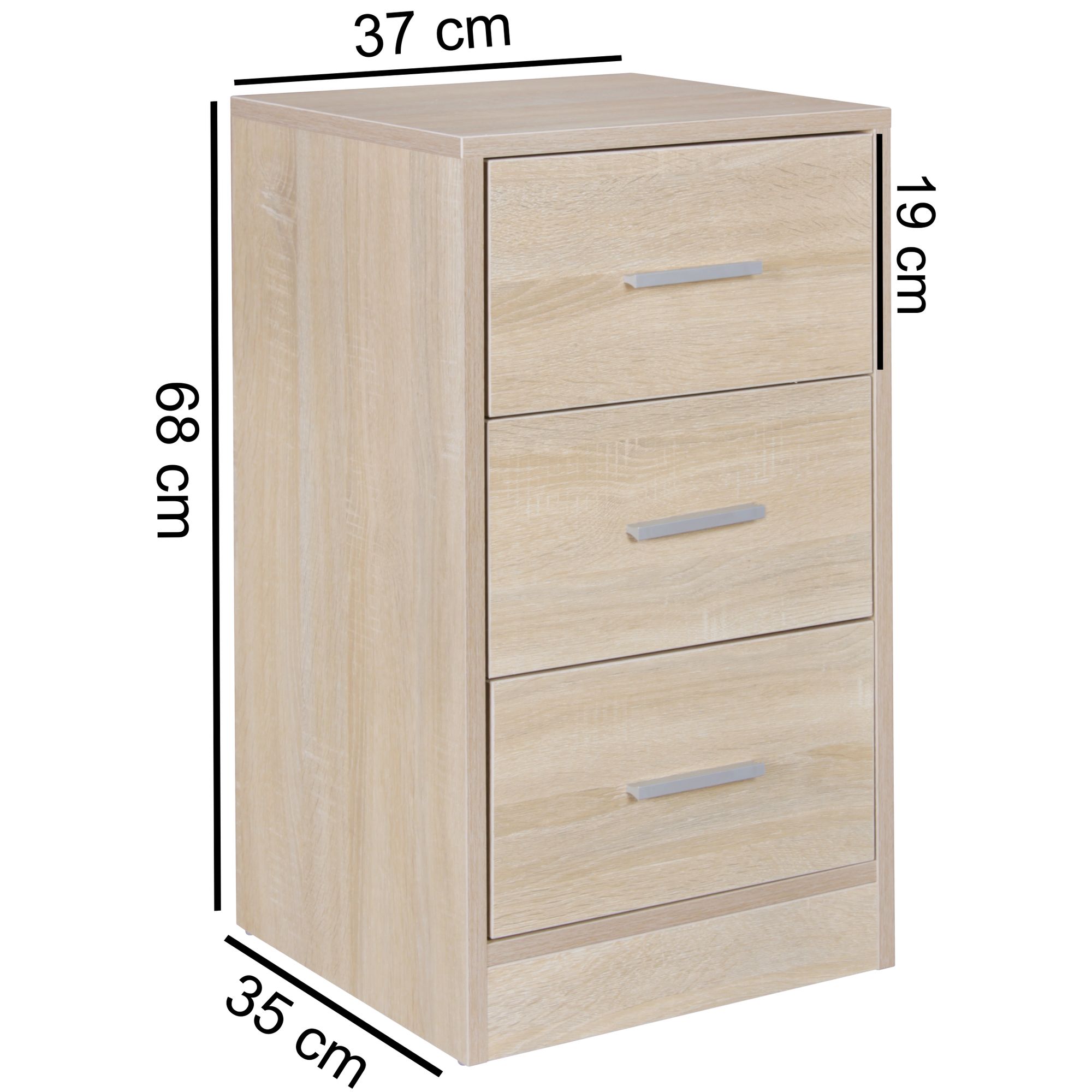 KADIMA DESIGN Moderner Nachtschrank: Holz, 3 Schubladen, in Schwarz/Weiß/Sonoma, melaminharzbeschichtet