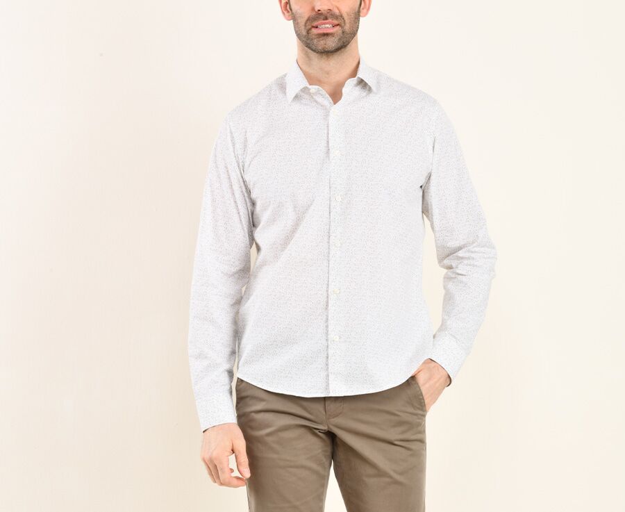 Chemise coton imprimée blanche tâchetée taupe - SIDOINE