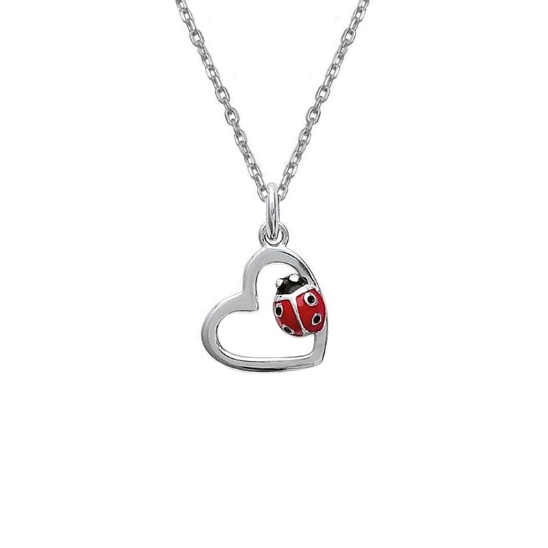 Collier coeur coccinelle émail rouge et noir Argent 925 Rhodié