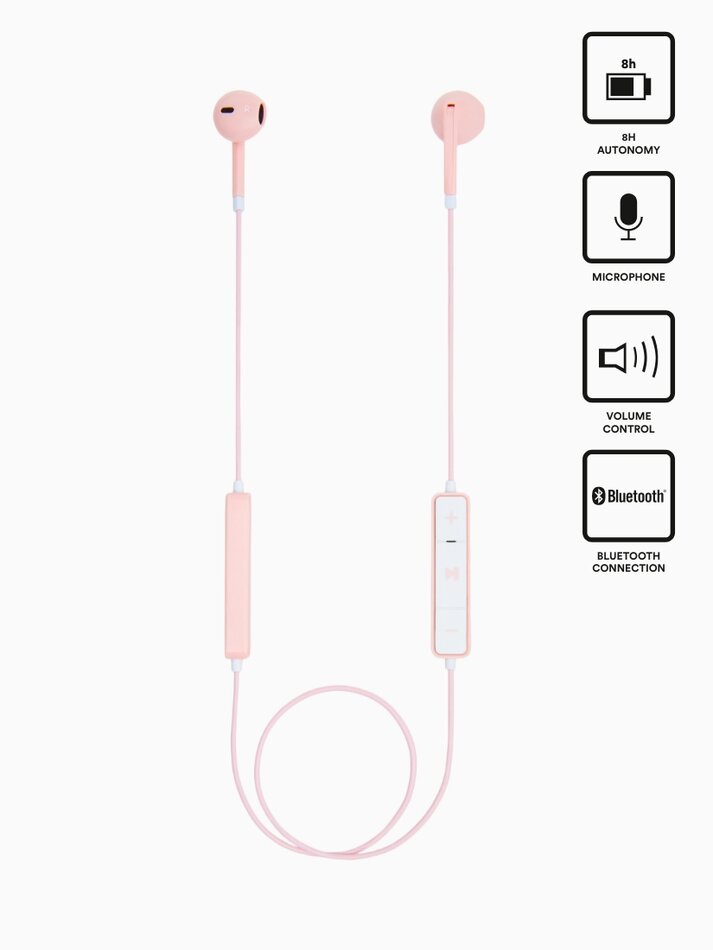 Fones de ouvido Bluetooth com microfone e controle de reprodução - Rosa