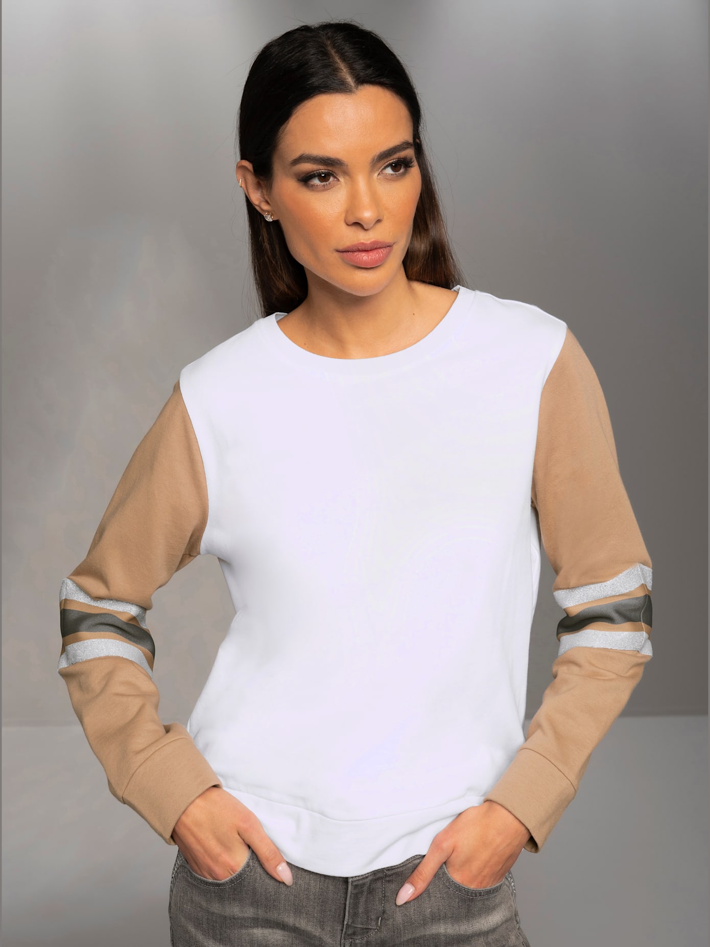 Sweat-shirt rayures contrastées aux manches