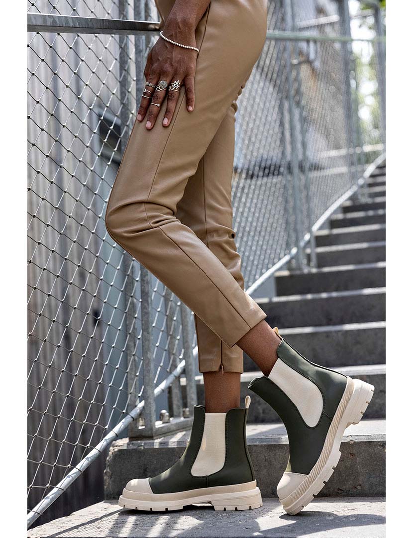 Green and Beige Chelsea Boots