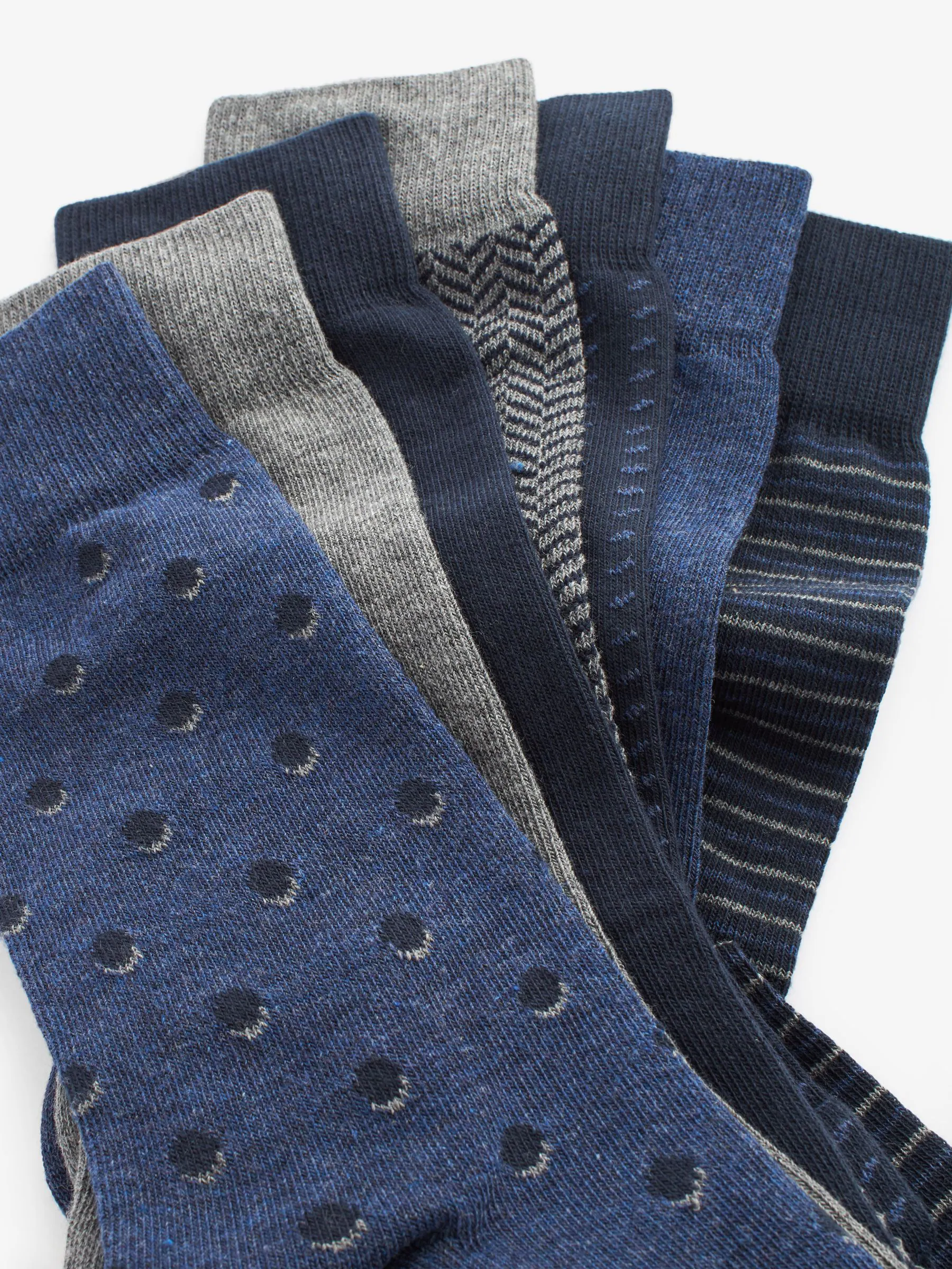 Marineblauw/grijs met motief - Verpakking van 7 - Herensokken met hoog katoengehalte