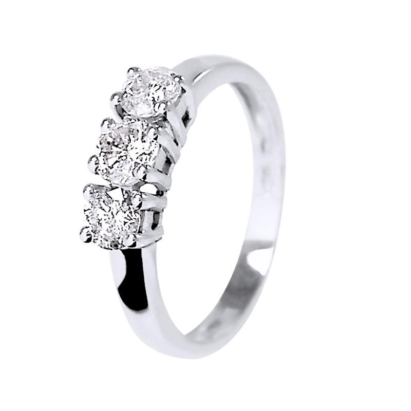 Bague TRILOGIE Diamants 0,75 Cts Serti Griffes Or Blanc 18 Carats