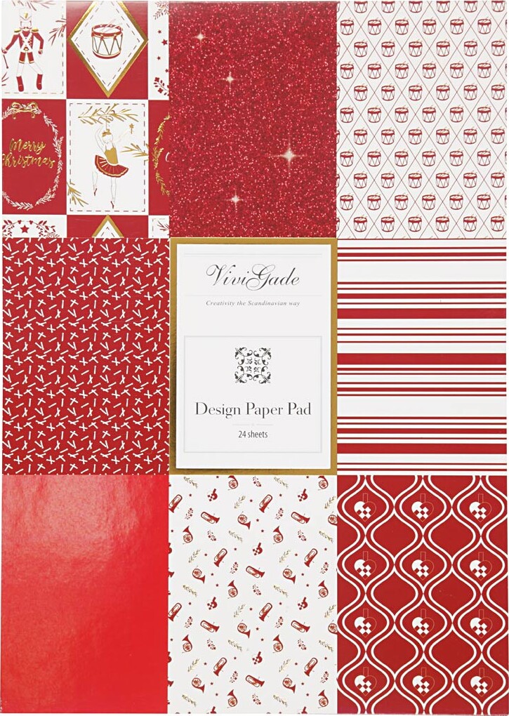 Designpapir I Blok - 21X30 CM - 120+128 G - Rød - Hvid - 24 Ark