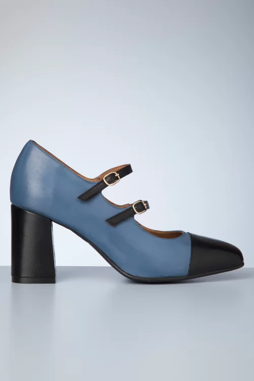 La Veintinueve Maria lederen pumps in blauw en zwart