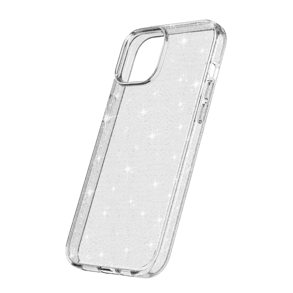 iPhone 15 Hybrid Hardcase Schutzhülle im Glitzer Design - Silber / Transparent