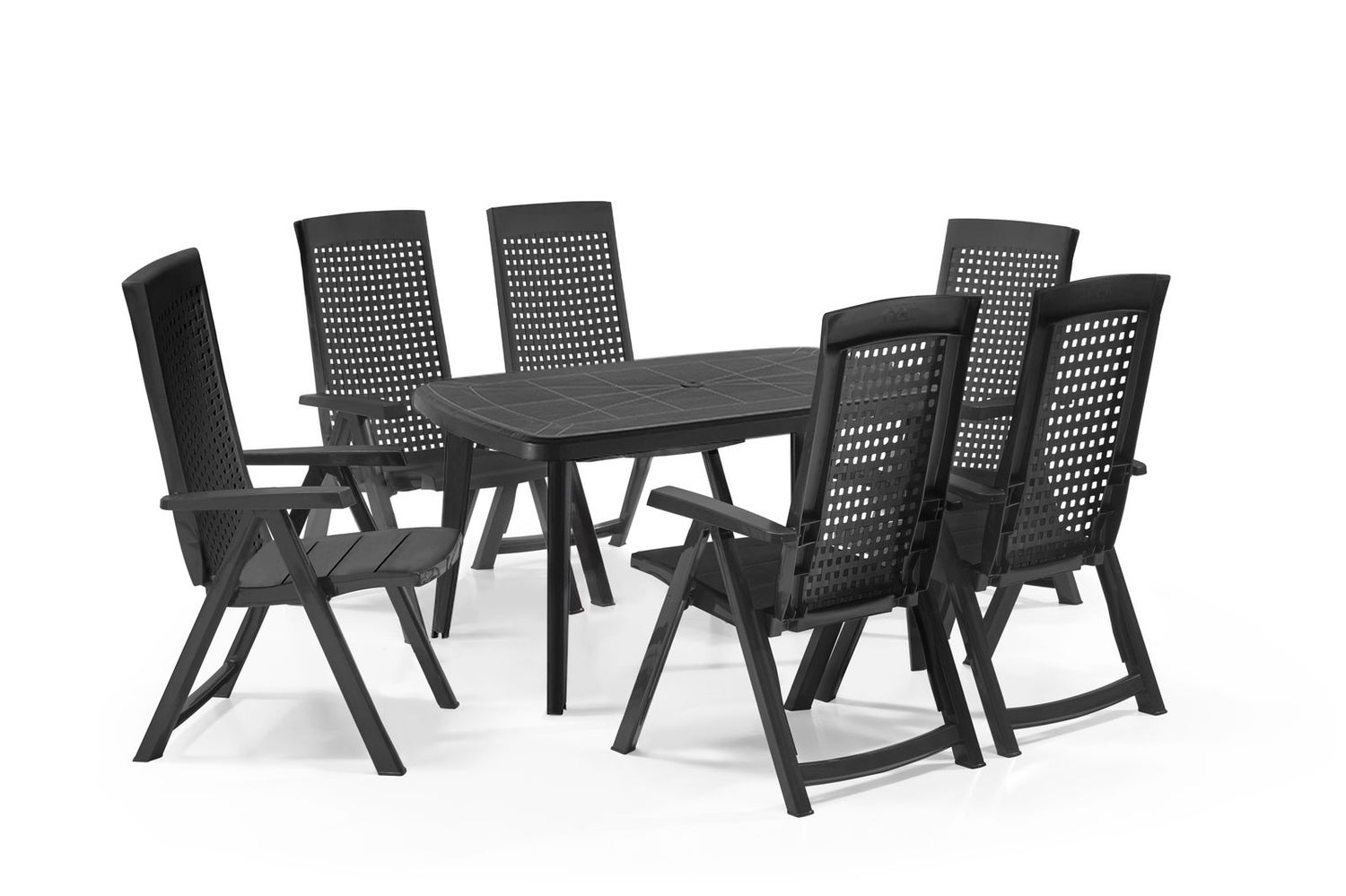 Shaf Milano 7-delige tuinmeubelset antraciet bestaande uit: 1 tafel en 6 klapstoelen met veiligheidsslot