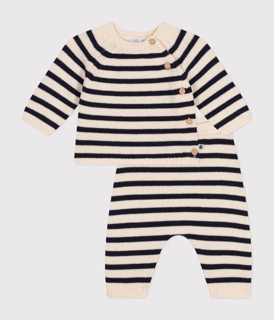 Ensemble en tricot laine et coton rayure marinière bébé