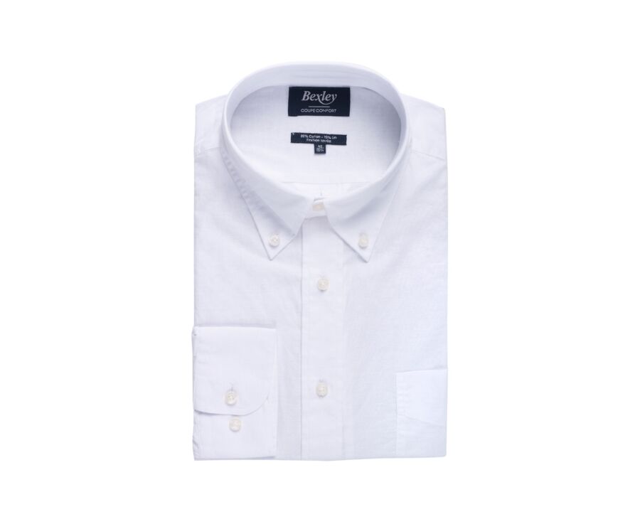 Chemise manches longues coton et lin blanche - COLTEN