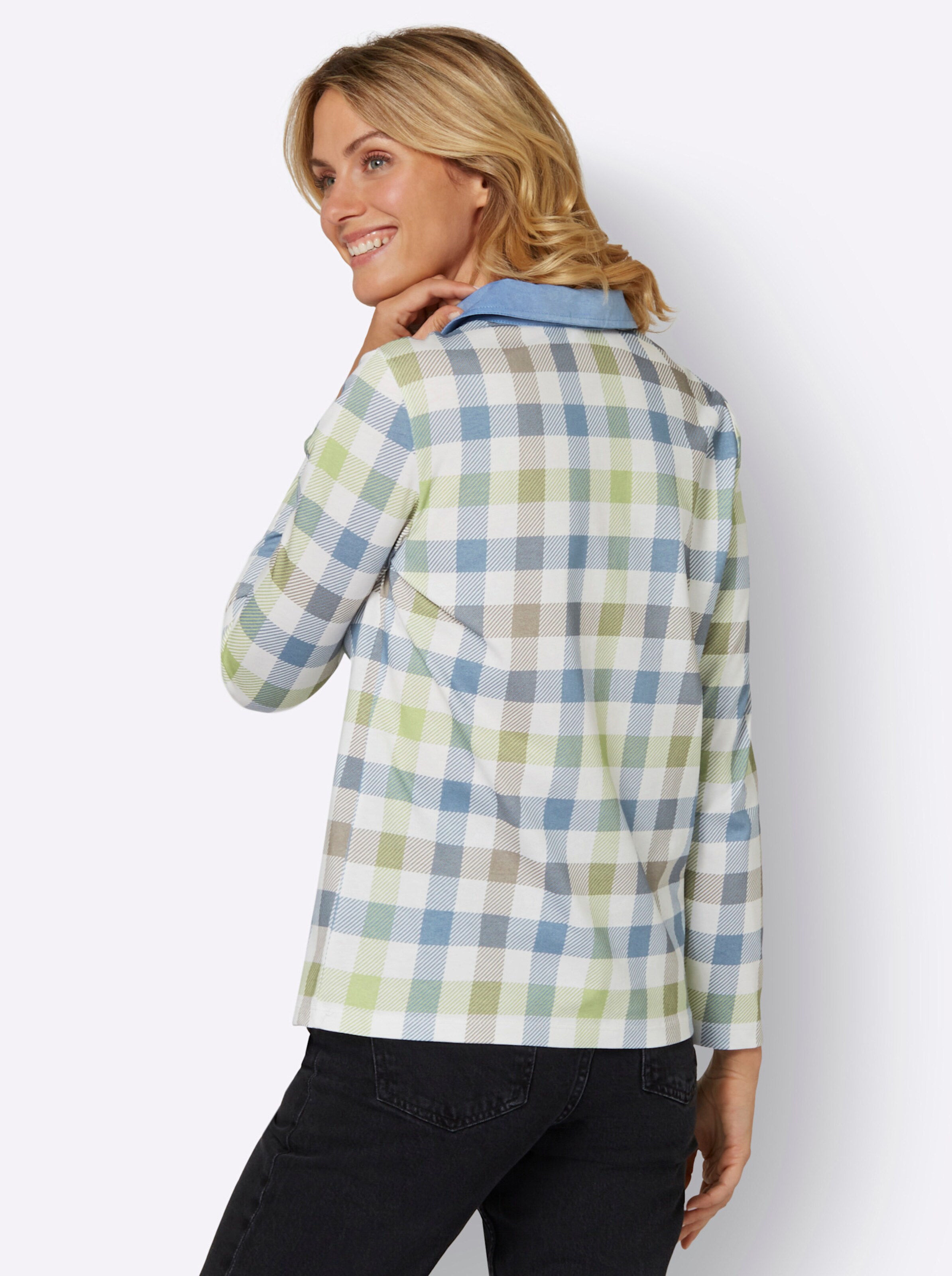 Poloshirt in ecru-bleu-bedruckt