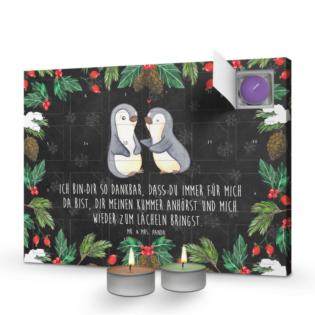 Mr. & Mrs. Panda Geurkaars Adventskalender Pinguïns Troostend - Zwart