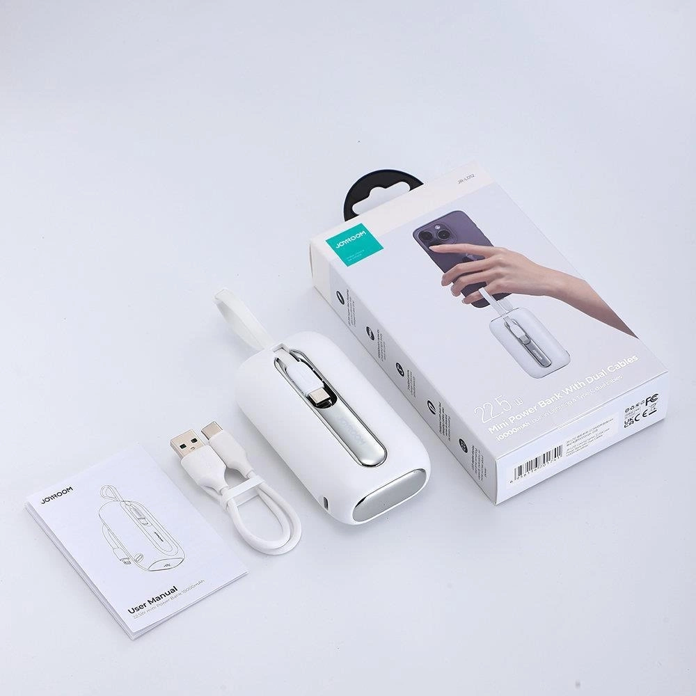 (22.5W) 10000mAh USB A / USB C Mini Powerbank Power Delivery Ladegerät inkl. USB C Ladekabel mit LED Anzeige (JR-L012) - Weiss