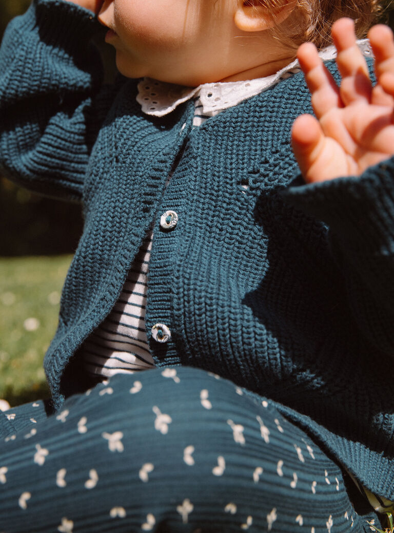 Legging côtelé vert émeraude à imprimé fleuri