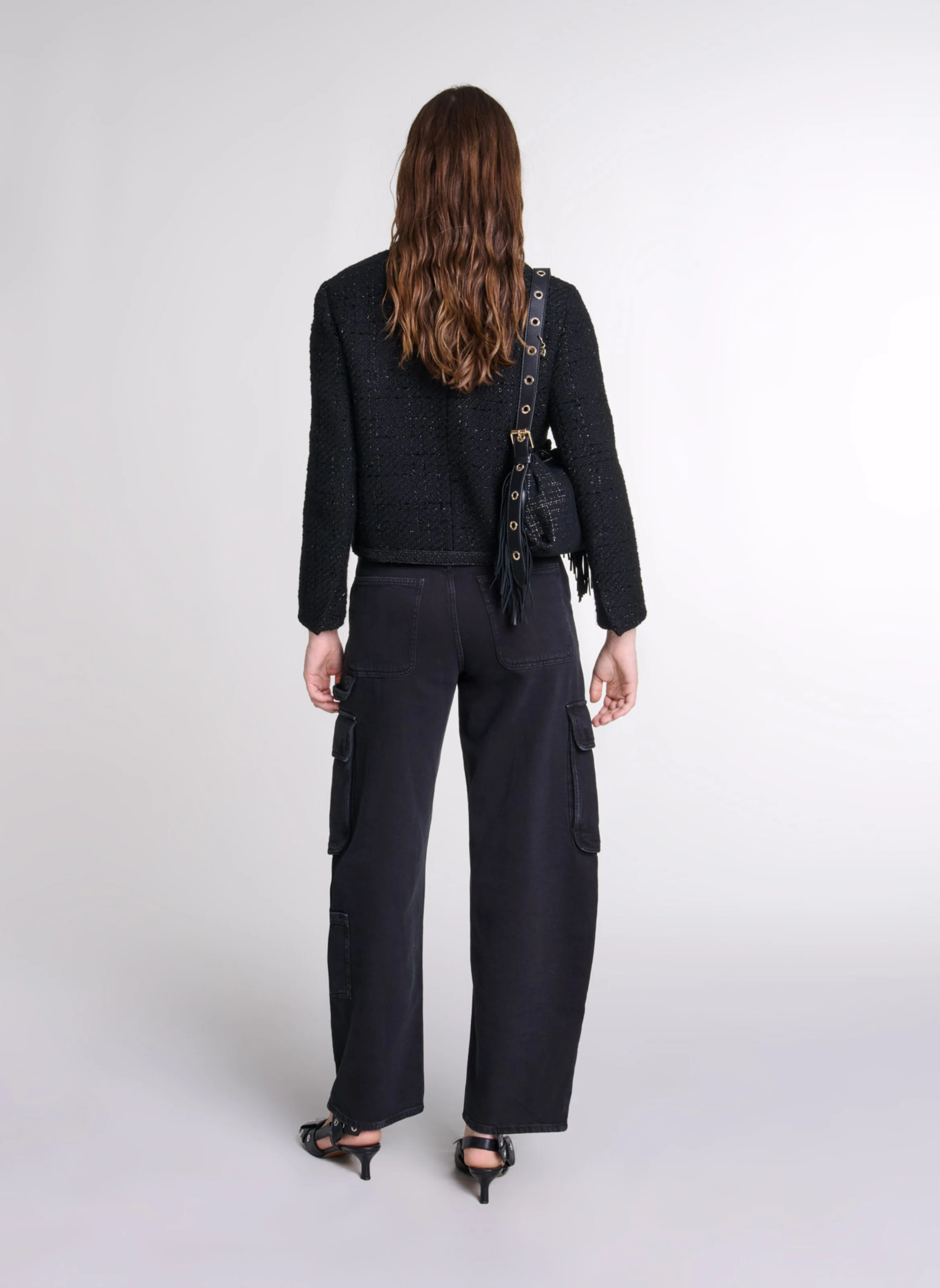 Veste col rond en tweed| Noir