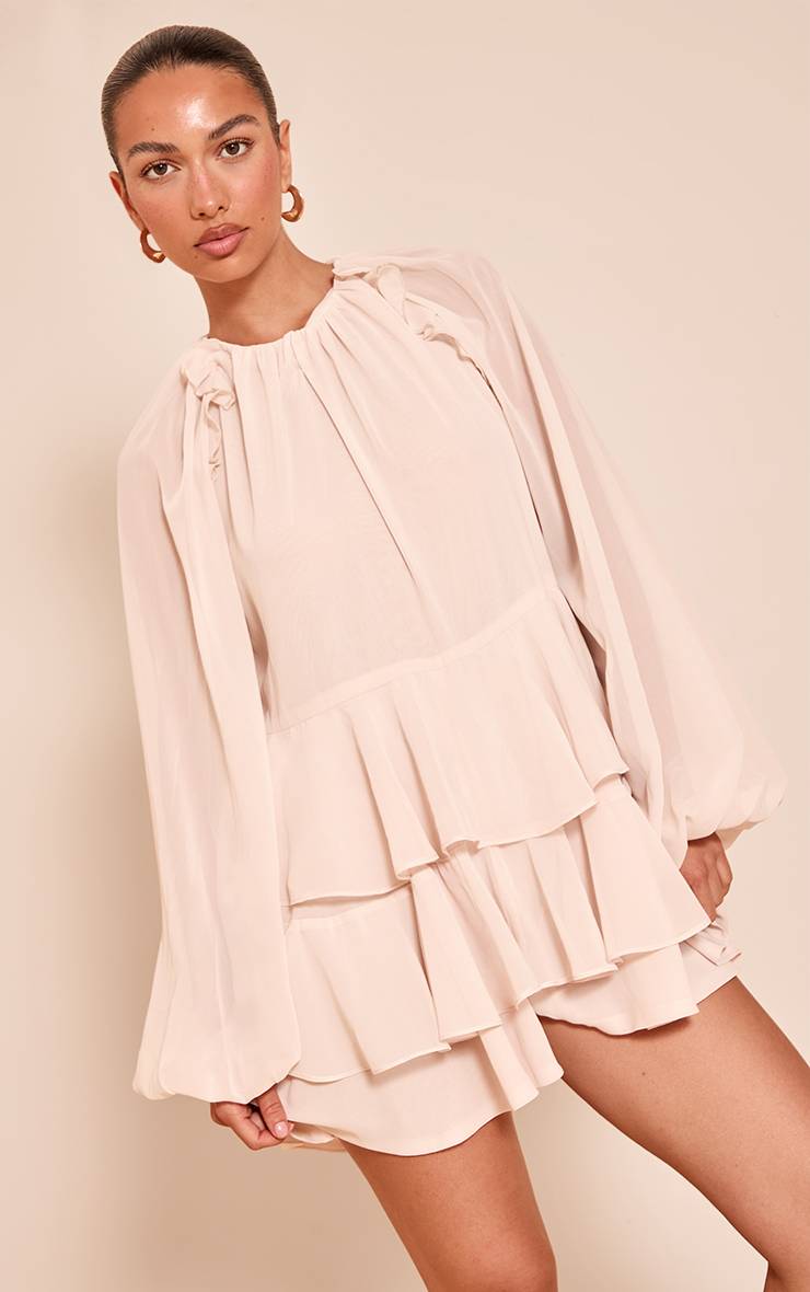 Crème Combinaison-short Fluide À Volants En Mousseline Crème