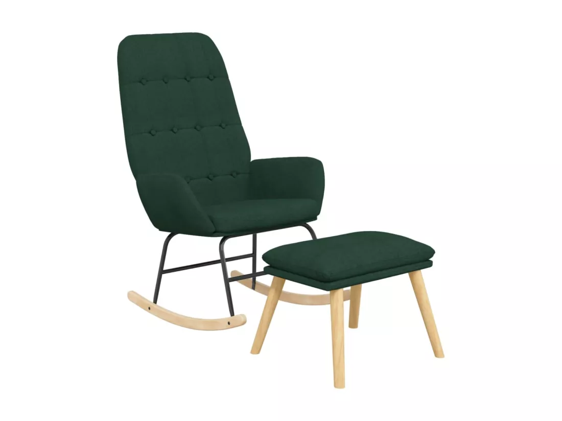 Chaise à bascule avec repose-pied Vert foncé Tissu