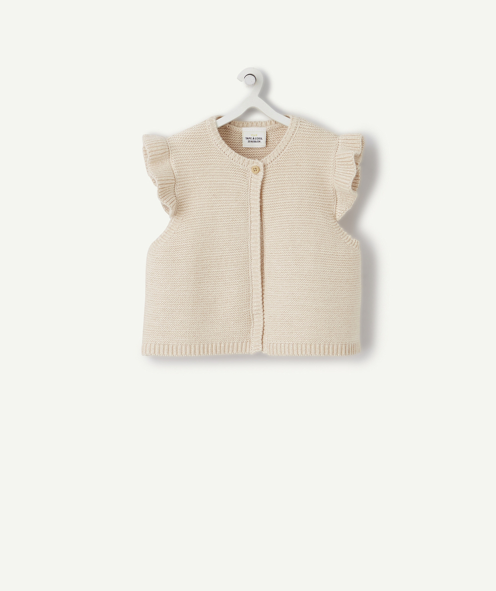 LE GILET SANS MANCHES VOLANTÉS BEIGE PAILLETÉ
