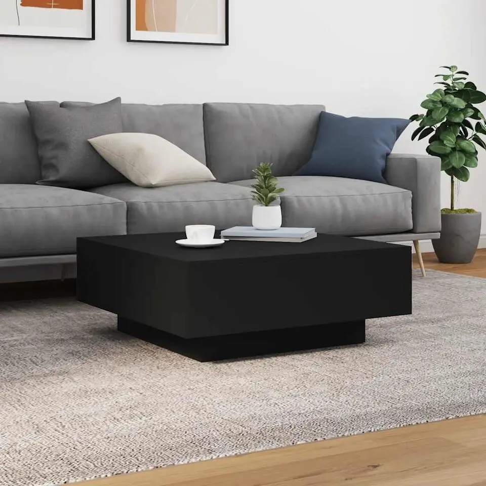 vidaXL - Vierkante salontafel - Zwart - Bewerkt hout - 80x80x31 cm