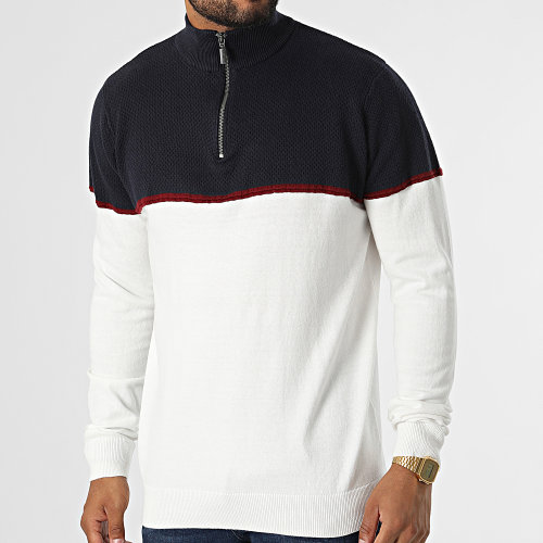 Sweat Col Zippé Samir Bleu Marine Blanc