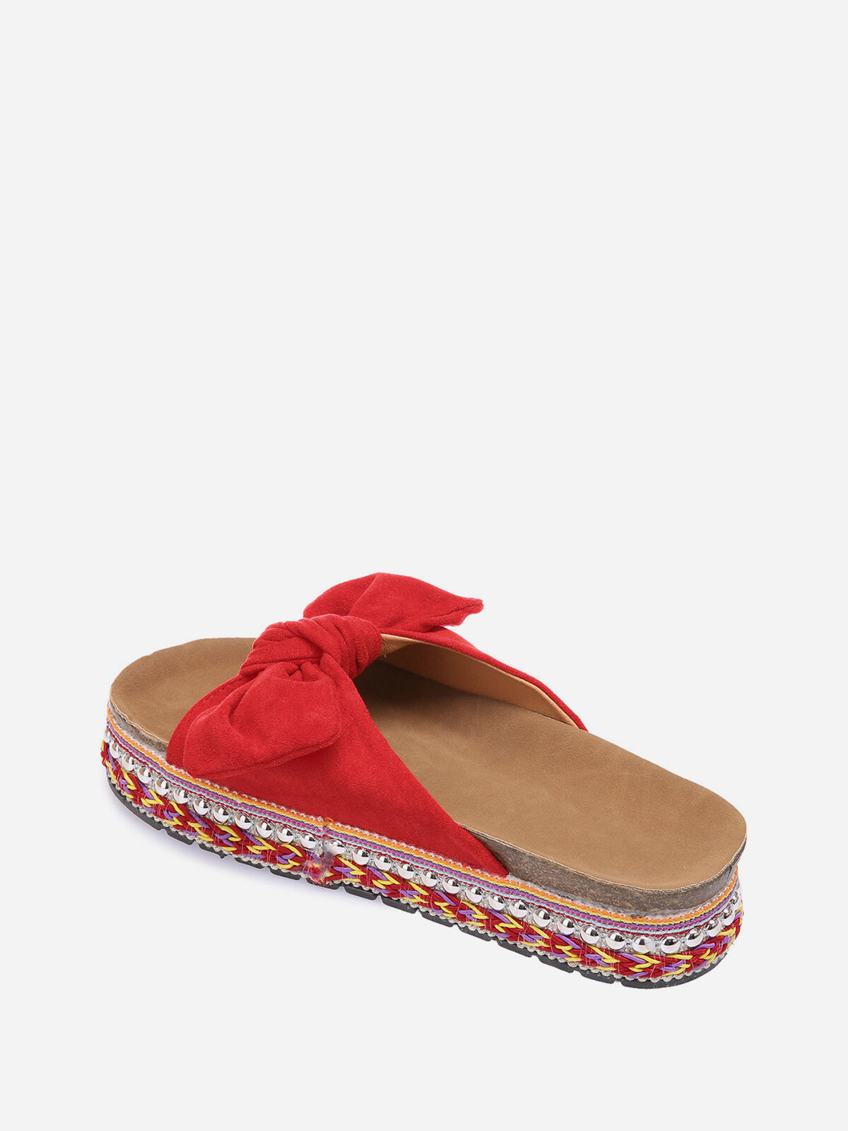 Mules à noeud et semelle à motifs- Rouge
